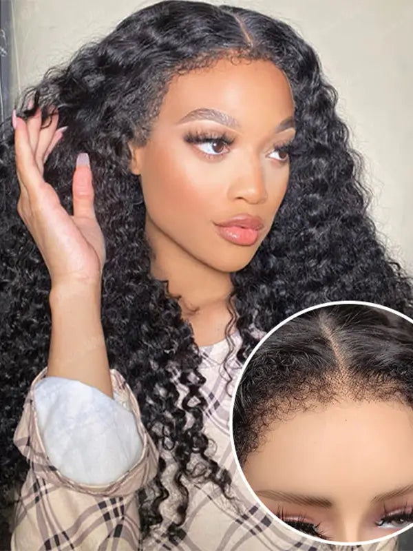 4C Curly Edges Deep Wave 5x5 13x4 Lace Front Wig with Kinky Baby Hairline