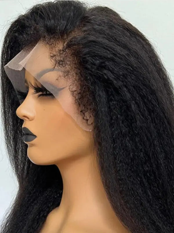 4C Curly Edges Kinky Straight 5x5 13x4 Lace Front Wig with Kinky Baby Hairline