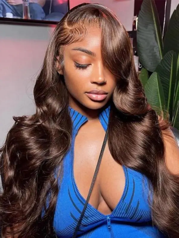 #4 Chocolate Brown Colored 4x4 13x4 Lace Frontal Body Wave Virgin Human Wig