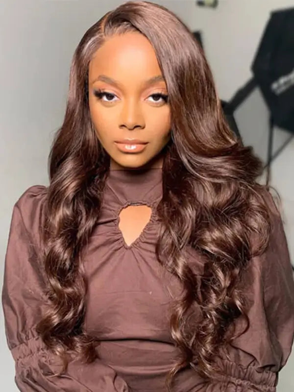 #4 Chocolate Brown Colored 4x4 13x4 Lace Frontal Body Wave Virgin Human Wig