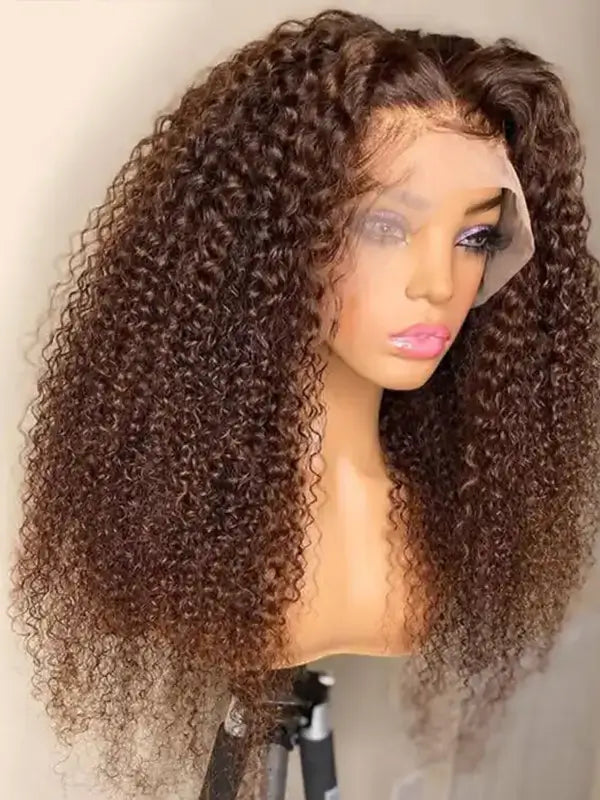 #4 Chocolate Brown Colored 4x4 13x4 Lace Frontal Curly Virgin Human Wig