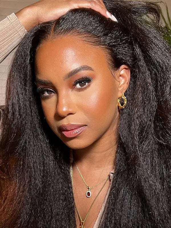 Glueless 4x4 5x5 Lace Closure Wig 180% Density Kinky Straight Virgin Human Hair