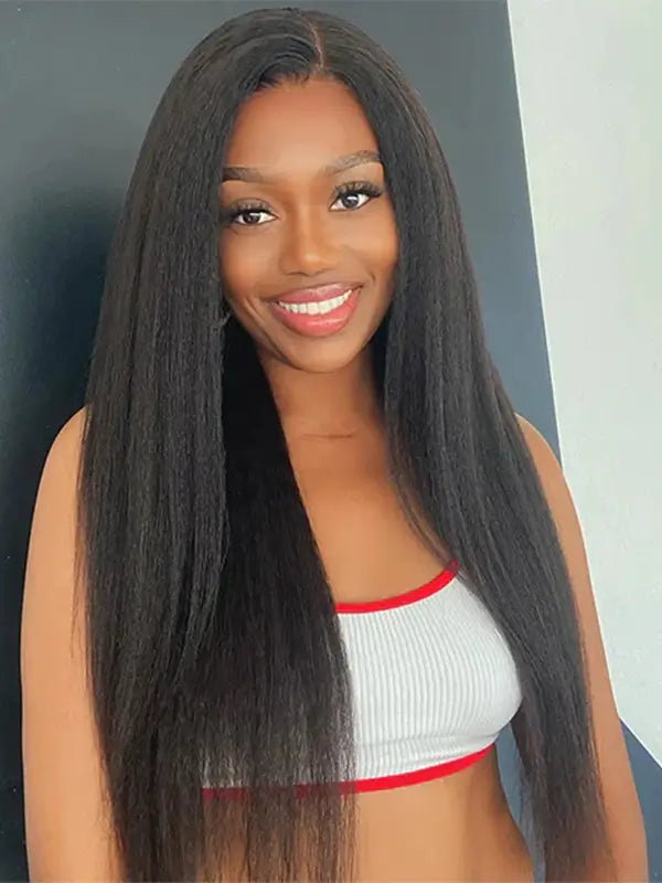 Glueless 4x4 5x5 Lace Closure Wig 180% Density Kinky Straight Virgin Human Hair