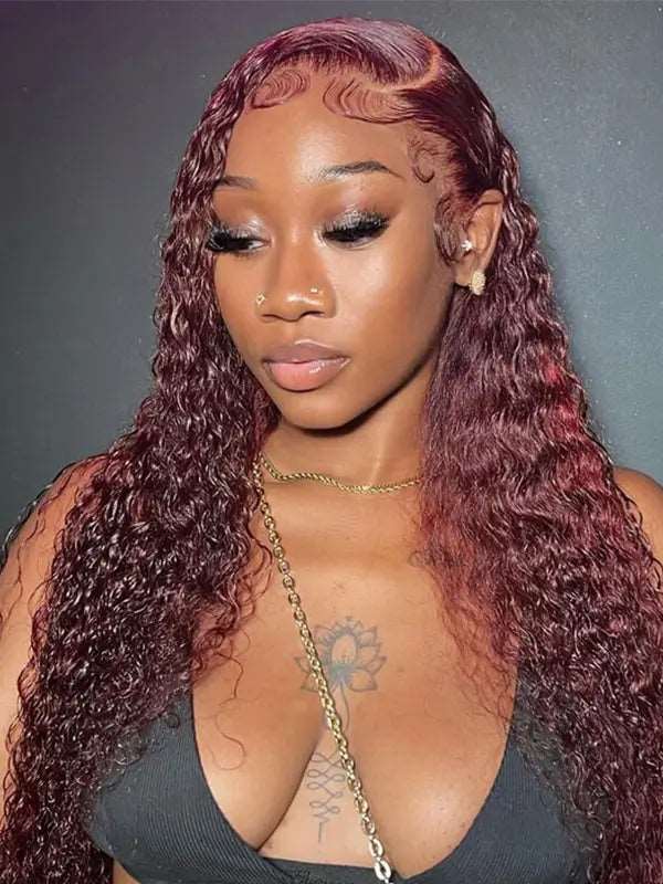 99J Burgundy 4x4 13x4 Lace Frontal Wig Deep Wave Virgin Human Hair