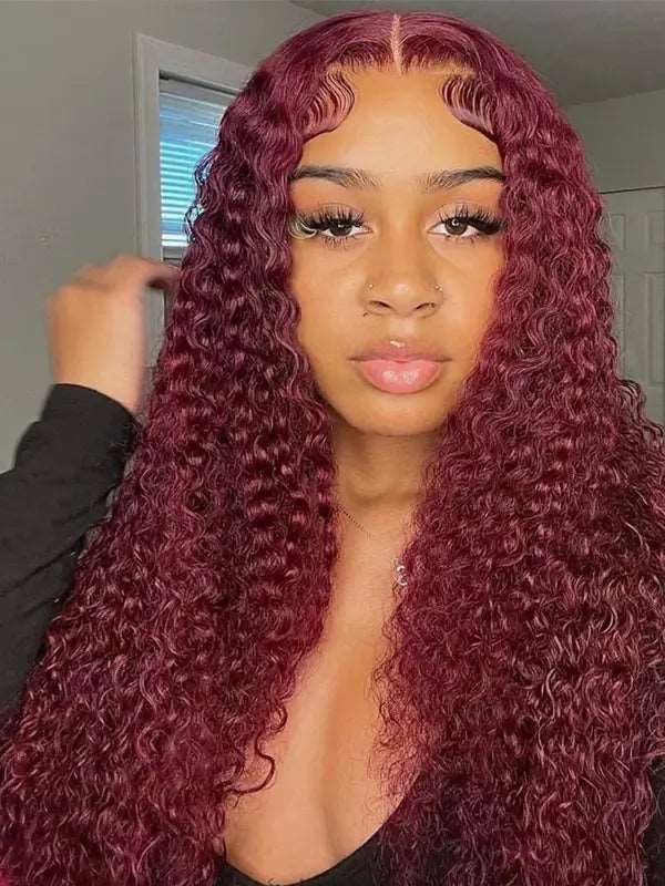 99J Burgundy 4x4 13x4 Lace Frontal Wig Deep Wave Virgin Human Hair