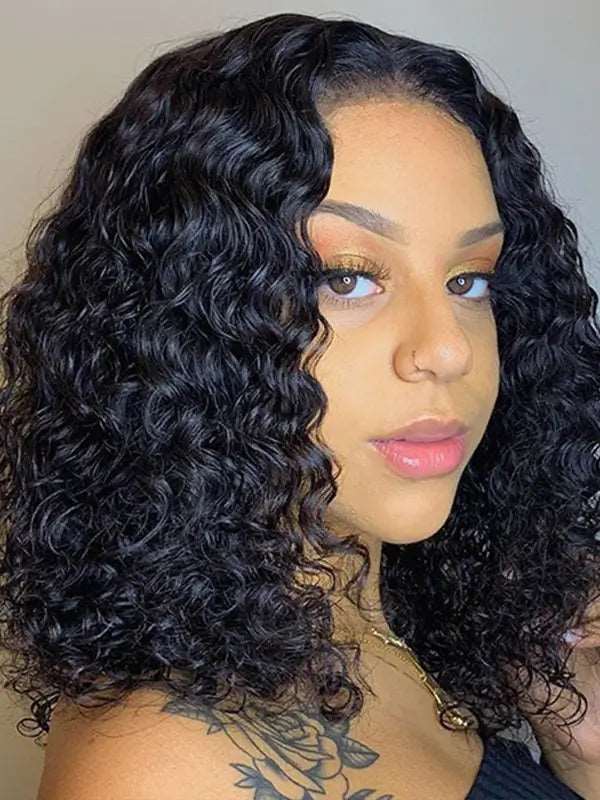 Short Bob Water Wave 4x4 5x5 13x4 Lace Frontal Wig Human Hair With Pre Plucked Hairline