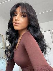 Glueless Body Wave Lace Wig With Bangs Virgin Human Hair