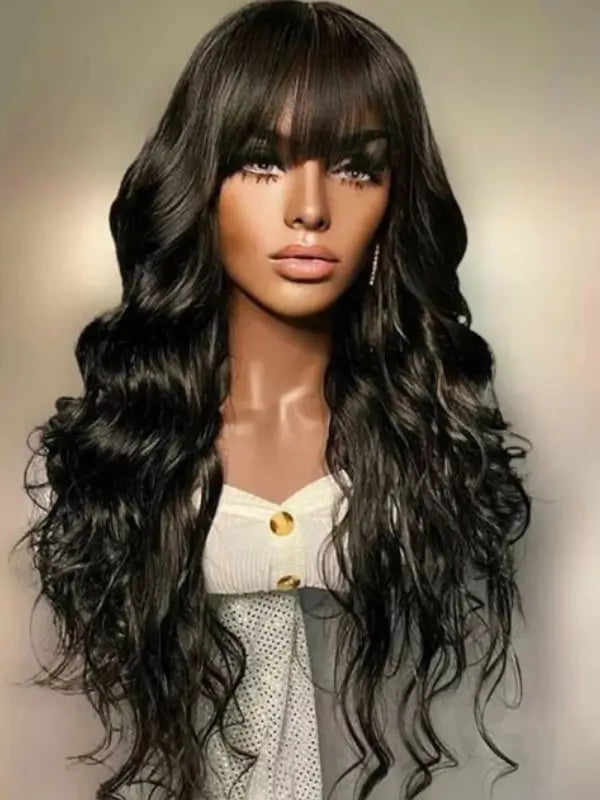 Glueless Body Wave Lace Wig With Bangs Virgin Human Hair