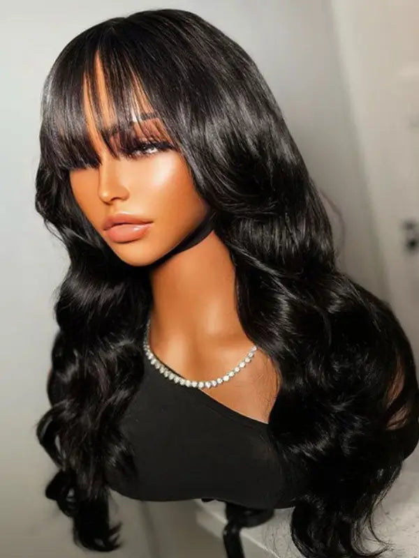 Glueless Body Wave Lace Wig With Bangs Virgin Human Hair