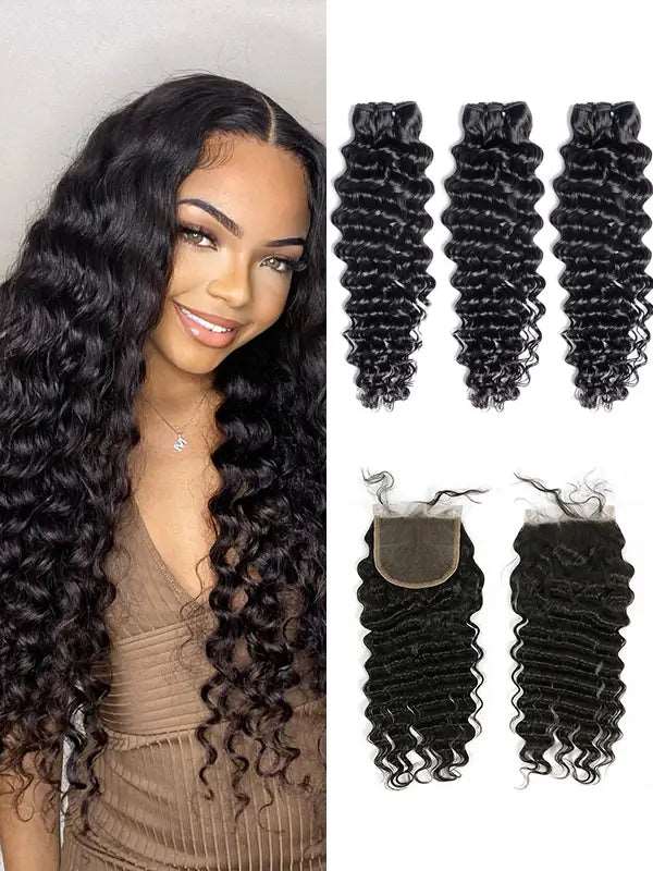 2/3/4 Bundles With 4*4 5*5 Closure Deep Wavy Virgin Hair