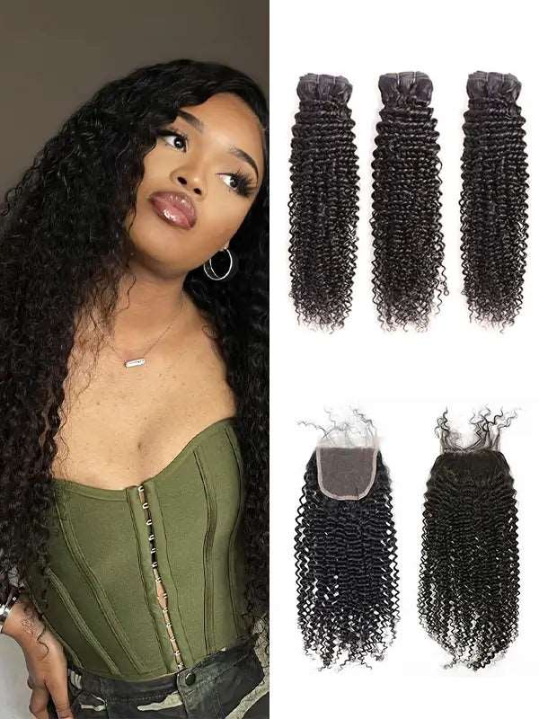 2/3/4 Bundles With 4*4 5*5 Closure Kinky Curly Virgin Hair