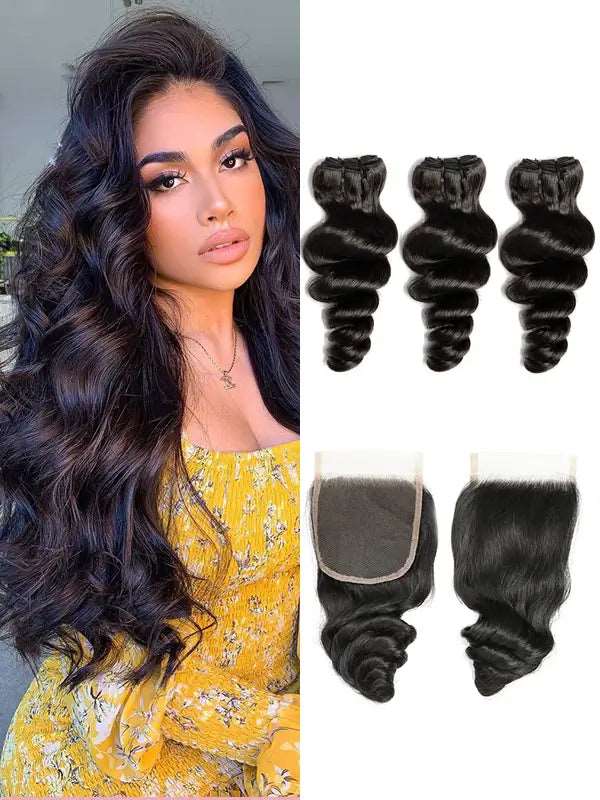 2/3/4 Bundles With 4*4 5*5 Closure Loose Wavy Virgin Hair