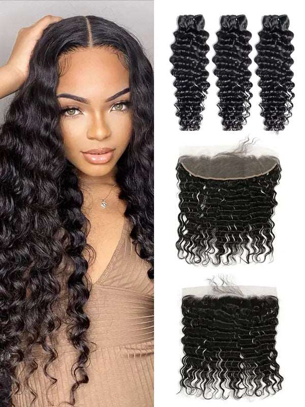 2/3/4 Bundles With 13*4 13*6 Frontal Deep Wavy Virgin Hair