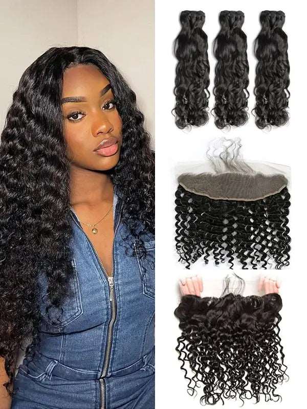 2/3/4 Bundles With 13*4 Frontal Water Wave Virgin Hair