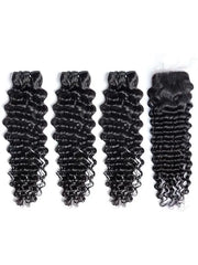 2/3/4 Bundles With 4*4 5*5 Closure Deep Wavy Virgin Hair