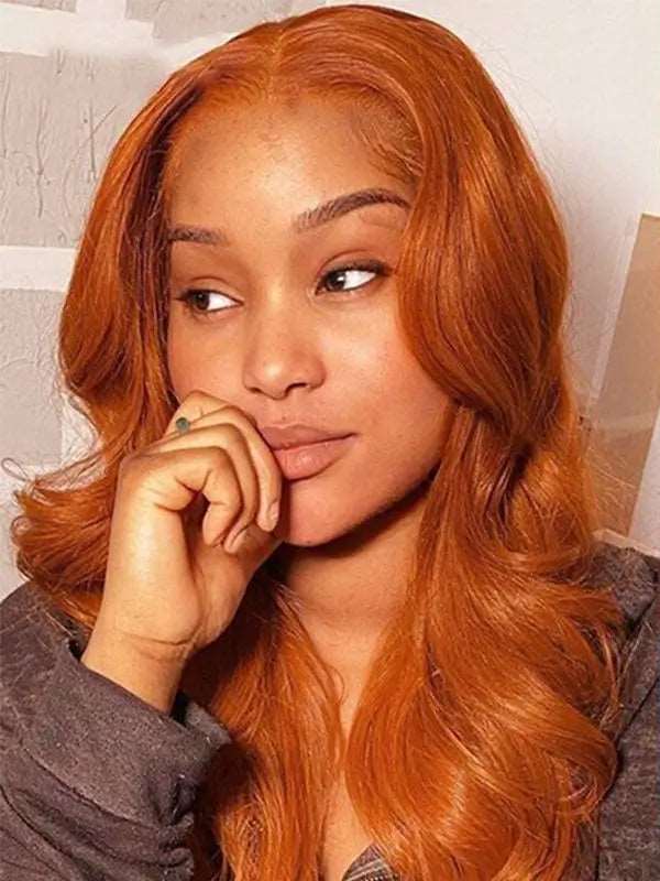 #350 Ginger Orange Colored Body Wave Wig 4x4 13x4 Virgin Human Hair Wig