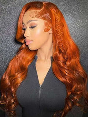 #350 Ginger Orange Colored Body Wave Wig 4x4 13x4 Virgin Human Hair Wig