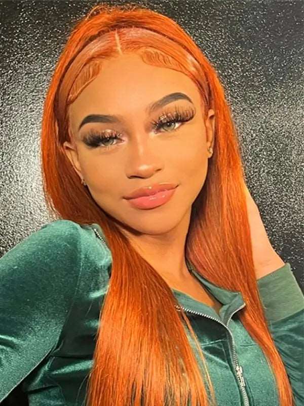 #350 Ginger Orange Colored Straight Wig 4x4 13x4 Virgin Human Hair Wig