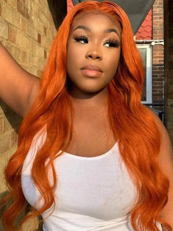 #350 Ginger Orange Colored Body Wave Wig 4x4 13x4 Virgin Human Hair Wig