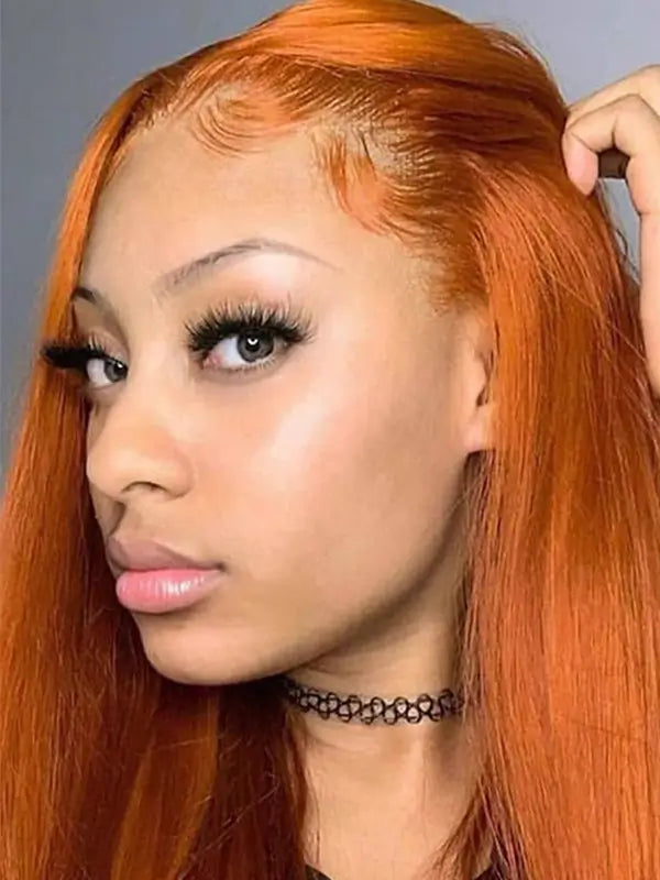 #350 Ginger Orange Colored Straight Wig 4x4 13x4 Virgin Human Hair Wig