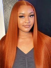 #350 Ginger Orange Colored Straight Wig 4x4 13x4 Virgin Human Hair Wig