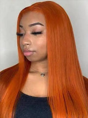 #350 Ginger Orange Colored Straight Wig 4x4 13x4 Virgin Human Hair Wig