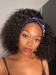 Beginner Friendly Headband Wig Clueless Put On & Go Kinky Curly Human Hair