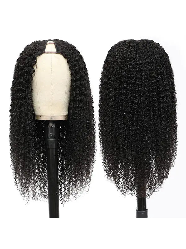 Glueless U Part Wig Kinky Curly Virgin Human Hair Beginner Friendly