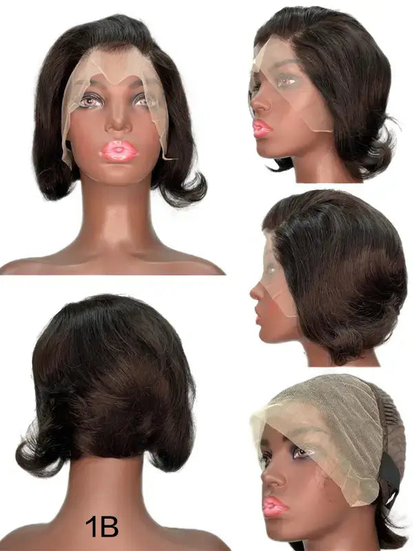 Short Pixie Cut 13x4 Lace Frontal Wig Straight Remy Human Hair 1B