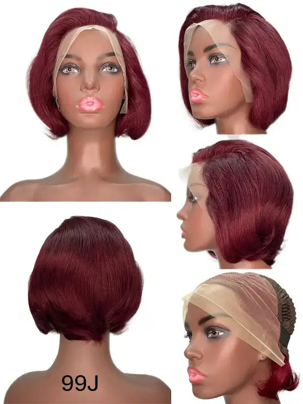 Short Pixie Cut 13x4 Lace Frontal Wig Straight Remy Human Hair 99J