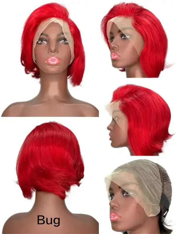 Short Pixie Cut 13x4 Lace Frontal Wig Straight Remy Human Hair Buggundy